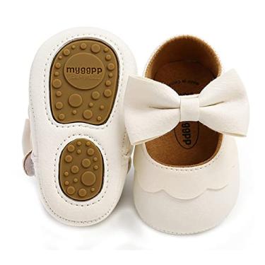 Imagem de Timatego Sapatilhas para bebês meninas Mary Jane Sapatilhas antiderrapantes Sola macia Infantil Primeiro Andador Casamento Princesa Vestido para berço, 10 White, 0-6 Months Infant