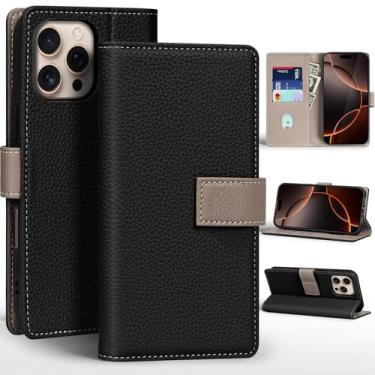 Imagem de NANRUIL Capa protetora de couro para iPhone 13 Pro Max 6,7 polegadas 2021, com bolsa carteira e suporte de cartão embutido, com Magsafe e alça de ombro. Preta