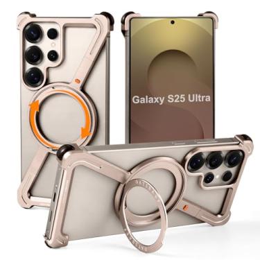 Imagem de XAOVUIR Capa magnética para Samsung Galaxy S25 Ultra com suporte, capa ultrafina de metal sem moldura para Magsafe, capa protetora legal para Samsung S25 Ultra para homens e mulheres de 6,86 polegadas