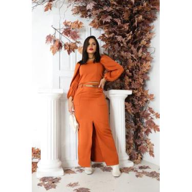 Imagem de Conjunto Alfaiataria Feminino Cropped e Saia Longa Fenda - DN Fashion,