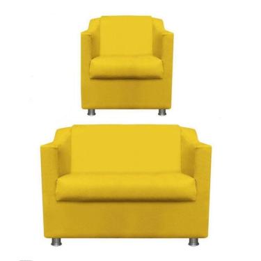 Imagem de Namoradeira + Polt. Bia P/ Sala de Estar Consultório Clinica Hospital Recepção Suede Amarelo