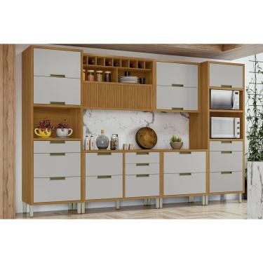 Imagem de Cozinha Modulada Nesher Imperatriz 6 Peças (2Aéreos+2Balcões+1Paneleiro) C6P48 Freijo/O...