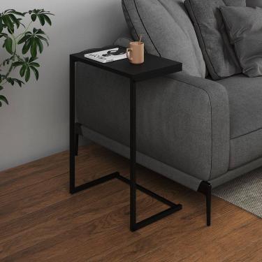Imagem de Mesa Lateral de Apoio Industrial Sofá Charmme Ferro Preto e Tampo Preto
