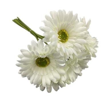 Imagem de XIYUAN 12 pacotes de margaridas artificiais flores falsas gerbera margaridas falsas buquê de margaridas de seda falsa com hastes para decoração de vaso de jardim doméstico (branco)