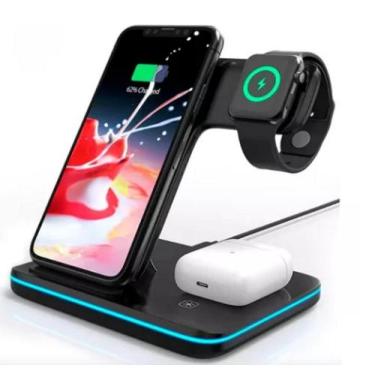 Imagem de Carregador Celular Fone relógio Indução Sem Fio 3 em 1 - Fam