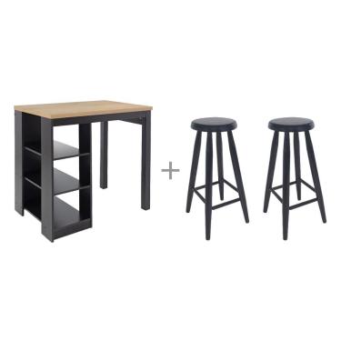 Imagem de Bancada Cozinha Gourmet Ditália Com 2 Banquetas Preto