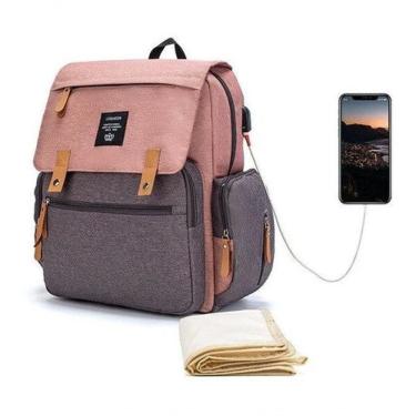 Imagem de Mochila Maternidade Mamãe Moderna Elegance Cinza Com Rosa