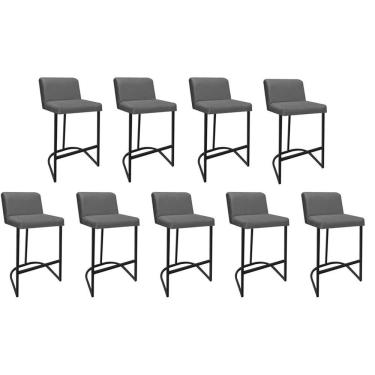 Imagem de Kit 09 Banquetas Com Encosto Noah Luxo Confort Bistrô Cozinha Ferro Preto Corino Cinza - Amey Decor