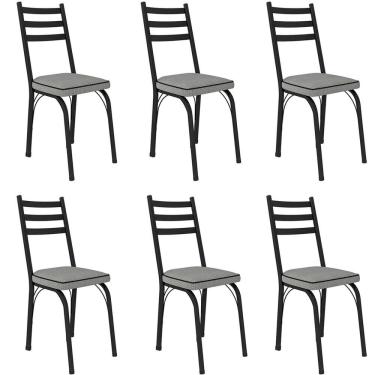 Imagem de Kit 6 Cadeiras Para Cozinha Tubular D-13 Nara De Aço Preto-platina