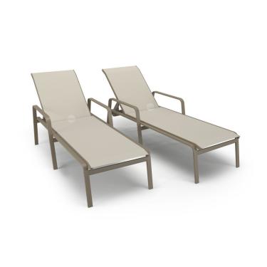 Imagem de Kit 2 Espreguiçadeiras Piscina Alumínio Fendi Tela Bege