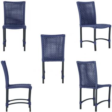 Imagem de 6 Cadeiras De Jantar Cannes De Alumínio Pintura Preta Trama Azul