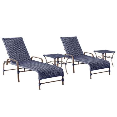 Imagem de 2 Espreguiçadeiras Catar 2 Mesas Garden Corda Náutica Trama Azul