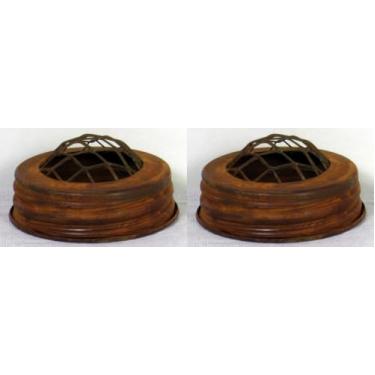 Imagem de Tampa de sapo de flor de pote de pedreiro, pacote com 2, tamanho padrão, arranjo floral, rústico, estilo vintage enferrujado