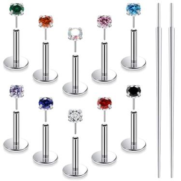 Imagem de Ruifan Anéis de titânio com costas planas para lábios, brincos sem fio, 20G, 18G, 16G, cores mistas, zircônia, tragus, cartilagem, lóbulo, torre, hélice, concha, labret, medusa, piercing de narina