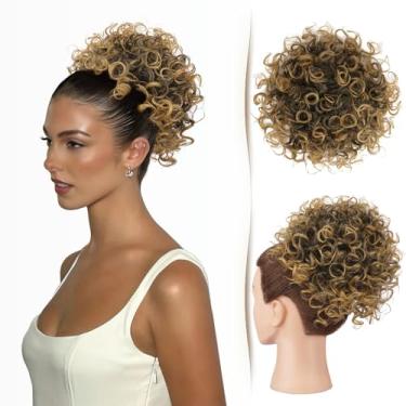 Imagem de Sidaila Coque Bagunçado, Aplique De Cabelo Cacheado Para Mulheres, Rabo Cavalo Com Cordão, Coques Soltos E Ondulados, Extensão Curta, Desgrenhado, Falso, Preto - Loiro Misto, Ombré