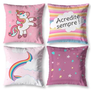 Imagem de Kit 4 Capas De Almofada Menina Infantil 40cm x 40cm Estampada Divertid