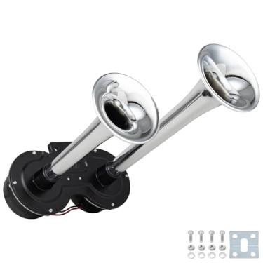 Imagem de AOLIHAN Buzina de motocicleta elétrica de 12 V, tubo duplo prateado, buzina de decibéis de 150 dB super barulhenta, buzina de trem impermeável IPX5 para caminhão, substituição para caminhão/SUV/van