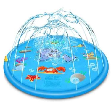 Imagem de Tapete de Água Infantil com Sprinkler, Piscina Splash Pad para Babe, Design Marinho, Azul