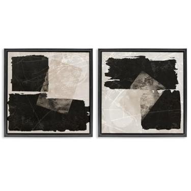 Imagem de Stupell Industries Conjunto de tela flutuante com moldura preta e bege, 2 peças de formas abstratas, design de Daniela Santiago, 25 x 25