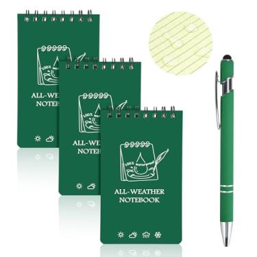 Imagem de OT-NVWOZR Waterproof Pocket Notebooks with Pens, 3x5 Mini Notepad All Weather Top-Spiral Memo Police Notebook Write in the Rain Steno Note Pads for Outdoor Office School (3, Green)