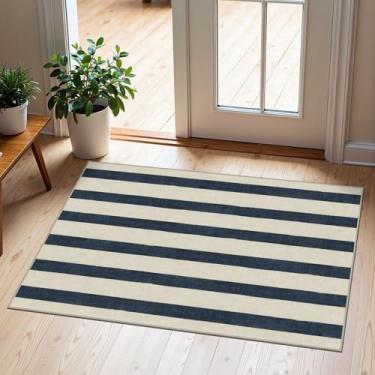 Imagem de Othilic Tapete listrado azul e branco para uso ao ar livre – Tapete antiderrapante 5 x 7 cm para entrada externa, tapete lavável, tapete de entrada para ambientes internos e externos, tapetes pequenos