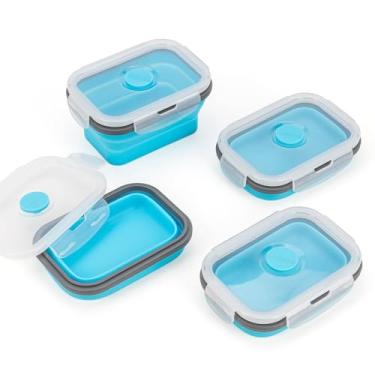 Imagem de Recipientes dobráveis de armazenamento de alimentos com tampa hermética, recipientes de armazenamento dobráveis de silicone para alimentos, micro-ondas e freezer e lava-louças, azul, WCH-9064, Azul, 4pc Small