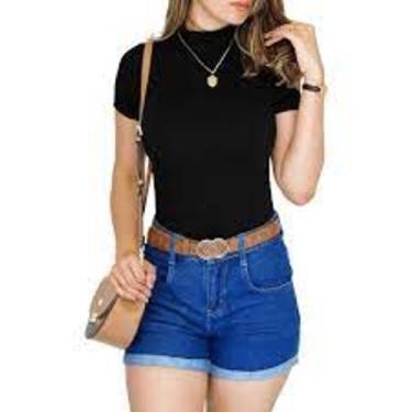 Imagem de Blusa manga curta gola alta canelada básica - Filo modas, Cinza, M