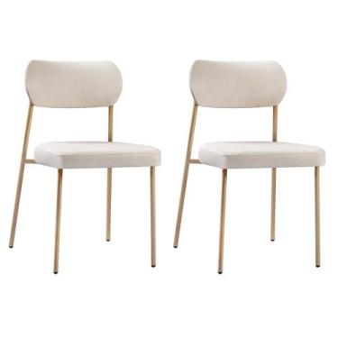 Imagem de Conjunto 2 Cadeiras Lavínia - Salaone, Linho Bege/Aço Champanhe