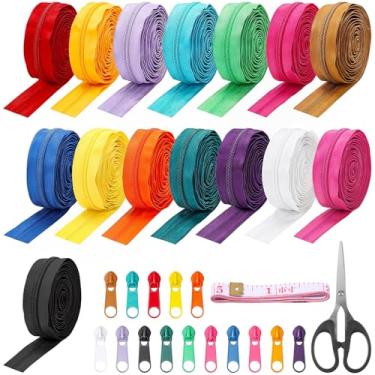 Imagem de JOUTYFOR Zíperes De Nylon Espiral Nº 5, 45 Jardas, 15 Cores, Com 90 Puxadores, Tesoura, Régua, Comprimentos Variados, Zíper Costura Para Artesanato, Fita Adesiva Roupas, Bolsa, Kit Suprimentos Fabri
