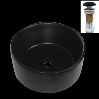 Imagem de Cuba Cerâmica Banheiro Redonda Preta Com Válvula Click