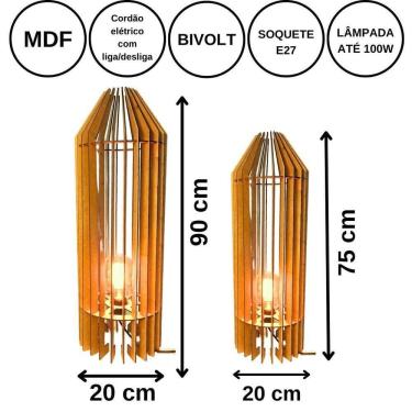 Imagem de Luminária De Chão Mdf Penedo MDF Cru - kit Com 2 - 90x20cm E 75x20cm