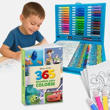 Imagem de Kit Estojo Maleta P/colorir 150Pçs e Livro de Colorir 365 Desenhos Dis