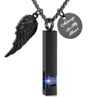 Imagem de RJCMJDEU Colar de urna de bar para homens e mulheres, joia de cremação para cinzas com pingente de asa de anjo em aço inoxidável, memorial de cremação, pingente de cinza para pessoa amada, Aço