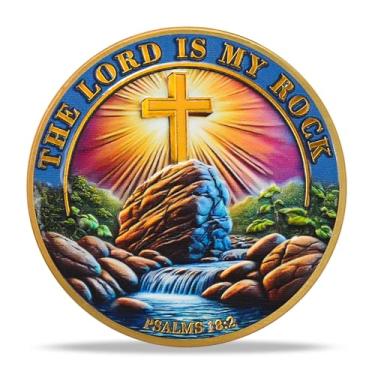 Imagem de RYUKENLM The Lord is My Rock Christian Challenge Coin Psalms 18:2 Verso da Bíblia Token Religiosa, Proteção e Orientação Divina Tributo Presente Cristão Inspirador para Homens Mulheres