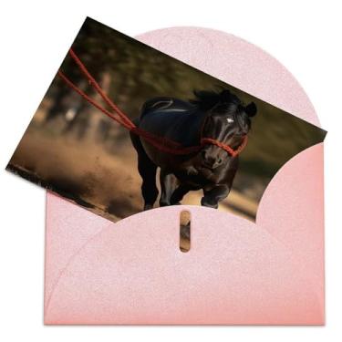 Imagem de Dwrepo Um cavalo com corda de chumbo vermelho cartão de felicitações com envelopes, cartão de agradecimento, cartão de feliz aniversário, cartões em branco, cartão de parabéns para aniversário
