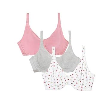 Imagem de Fruit of the Loom Sutiã feminino sem forro com aro, Botões de rosa dançantes/lilas/cinza, (38) D