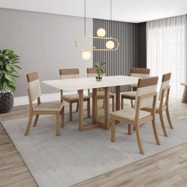 Imagem de Conjunto para Sala de Jantar 6 Cadeiras Natali Marrom/Caramelo/Creme