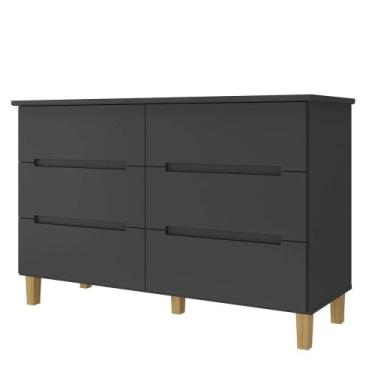 Imagem de Comoda Logan 6 Gavetas em MDF cor Preto 136 cm - 73080 - Sun House
