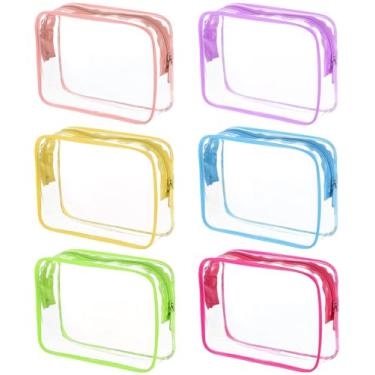 Imagem de Bolsas de cosméticos transparentes para mulheres e homens, bolsas de higiene à prova d'água, bolsas de maquiagem de PVC, estojo organizador com zíper para viagem e banheiro, 6 cores mistas, Sacos à