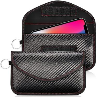 Imagem de Wonwood_direct Faraday Bolsas para telefone e chaveiro Faraday, bloqueador de sinal de chave de carro, bolsa com bloqueio de RFID, protetor de chaves de carro, bolsa antifurto de 19,8 cm com bloqueio