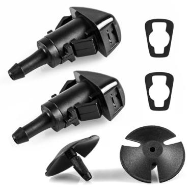 Imagem de Xislet Bocal de lavagem de para-brisa e retentores de isolamento de capô, bocal pulverizador de para-brisa para Jeep, Dodge Ram, Chrysler Pt Cruiser substitui OEM #: 5113049AA, 4805742AB, 4805742AC