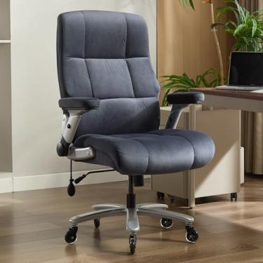 Imagem de Cadeira de escritório grande e alta, suporte lombar ajustável, 272 kg, cadeira de escritório plus size para pessoas pesadas, cadeira executiva de tecido respirável com braços dobráveis, cadeira