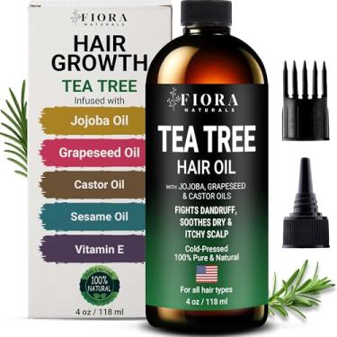 Imagem de Fiora Naturals Óleo De Tea Tree Para Cabelo E Couro Cabeludo - Com Óleos De Jojoba, Semente De Uva E Rícino - Ajuda No Crescimento Do Cabelo, Alivia A Coceira No Couro Cabeludo E Combate A Caspa - H