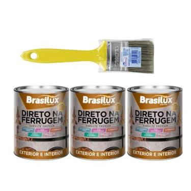 Imagem de Kit 3 DF Tinta Para Ferrugem 900ml + Brinde - brasilux, Branco Brilhan