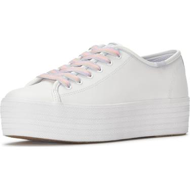 Imagem de Keds Tênis feminino da moda Triple Up, Couro branco/rosa/azul, 35