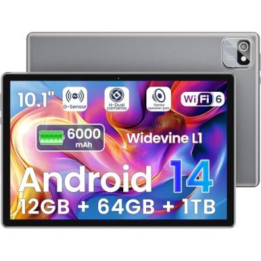 Imagem de Tablet, tablet Android 14 de 10,1 polegadas, Octa-Core, 12 GB de RAM + 64 GB de ROM, expansão de 1 TB, câmera de 2 + 8 MP, BT5, tablets PC 2,4/5G WiFi 6,1080 IPS FHD, tablets presentes Android para