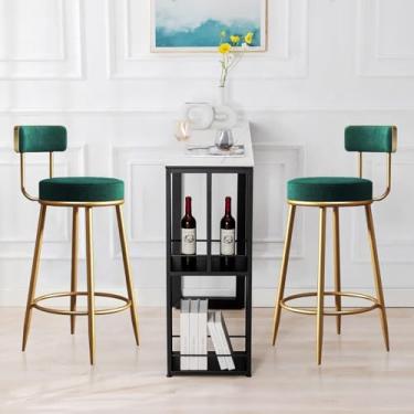 Imagem de Conjunto De 2 Bancos De Bar Estofados Em Veludo Contemporâneo Com Pernas De Metal Dourado, Cozinha De Fazenda Café Da Manhã Banquetas, Altura Do Assento 65cm, Green, 1