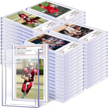 Imagem de 100 peças de porta-cartões para cartões colecionáveis, protetores de cartão de beisebol de placa de acrílico com posição de etiqueta adequada para YuGiOh, MTG e cartões esportivos