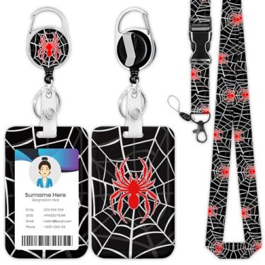 Imagem de Cordão de carretel de crachá de teia preta de aranha vermelha, suporte de crachá de identificação de Halloween, clipes retráteis para etiqueta de nome para médico, enfermeira, professor, escritório