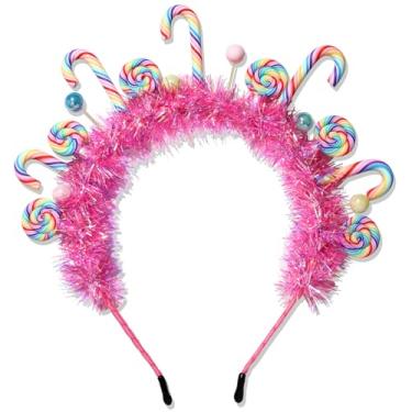 Imagem de NVENF Faixa de cabeça de doces, acessórios de fantasia de pirulito de bengala de doce, fantasia de Halloween, roupas de Natal para mulheres, lembrancinhas de festa de aniversário, presentes (padrão F)